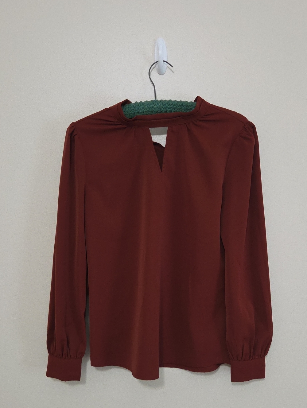 Allegra K Women's Long Sleeve Keyhole Blouse - Rust Brown
